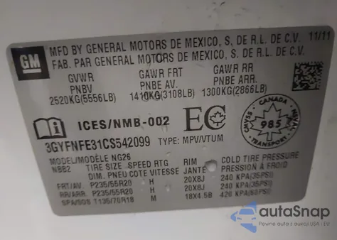 2012 Cadillac Srx Premium Collection z USA, uszkodzony, nr VIN 3GYFNFE31CS542099